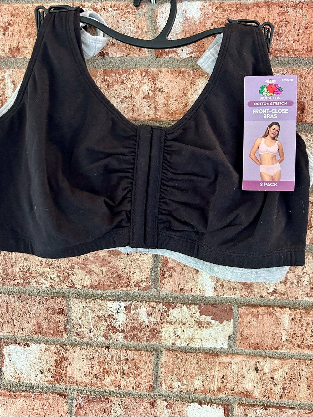 Fruit of the Loom Front-Close Cotton Stretch Bras - Black & Light Gray (2 Pack)